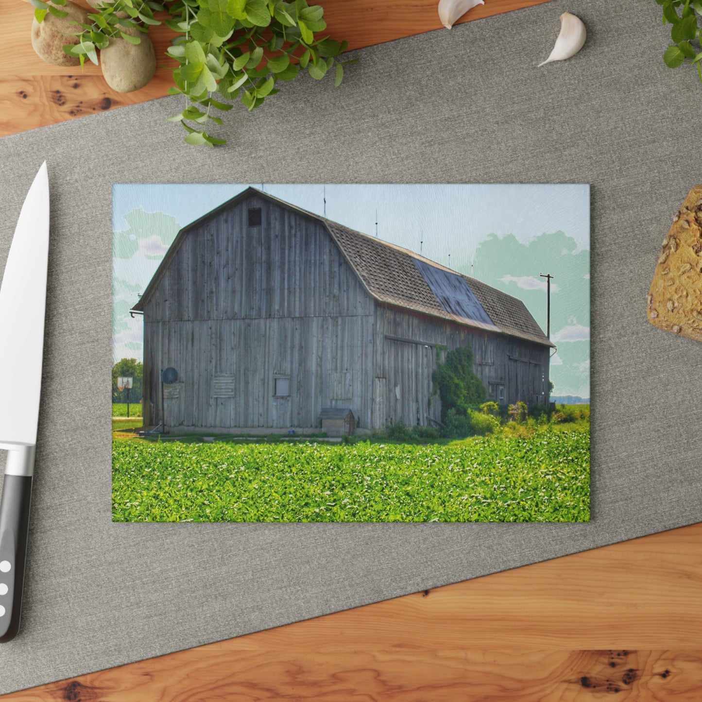 U R There Photography Morning Roadside Grey Rustic Farmhouse Tempered-Glass Cutting Board