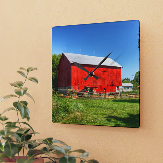 U R There Photography Harris Road Red Rustic Farmhouse Acrylic Analog Wall Clock