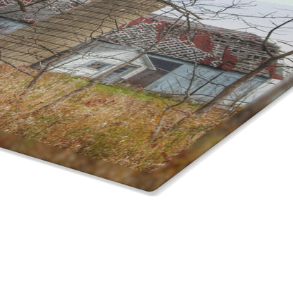 U R There Photography Hill Road Roadside Grey II Rustic Farmhouse Tempered-Glass Cutting Board