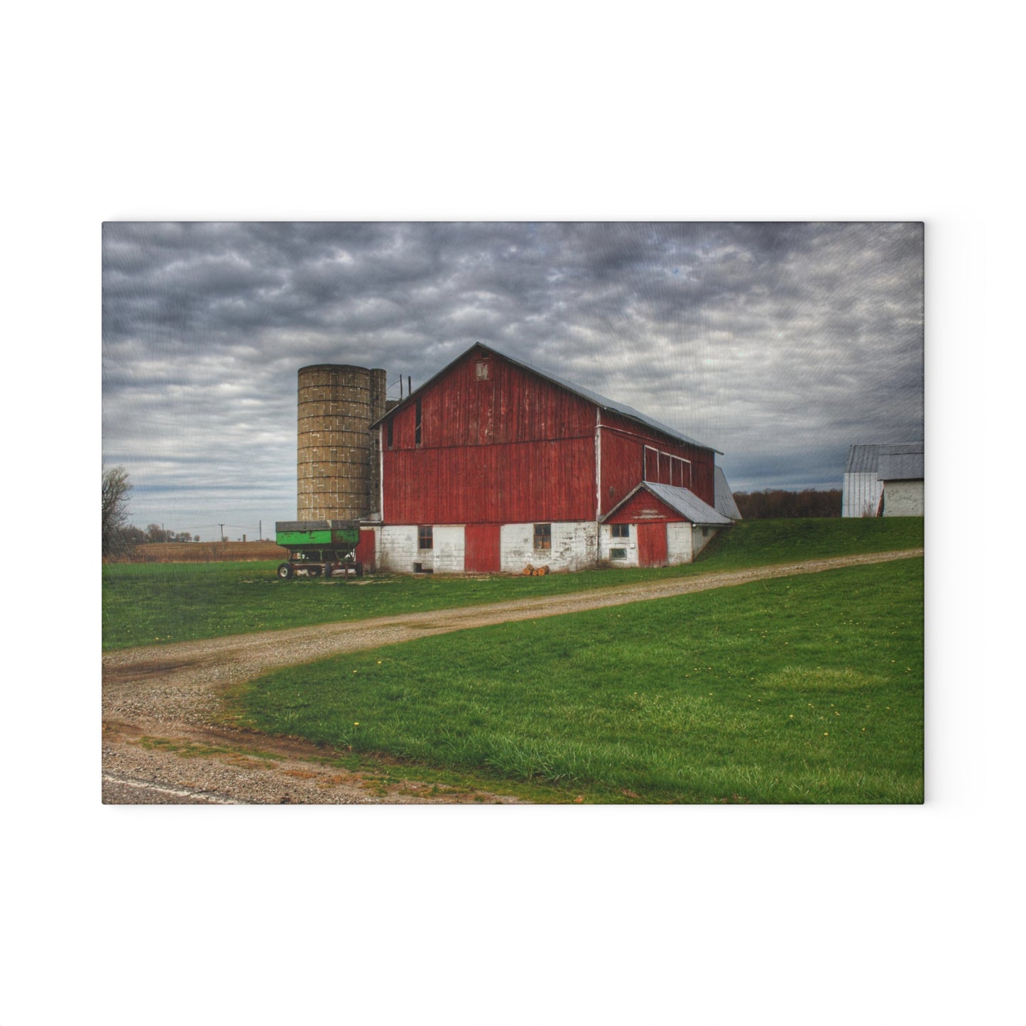 U R There Photography Fostoria Red II Rustic Farmhouse Tempered-Glass Cutting Board
