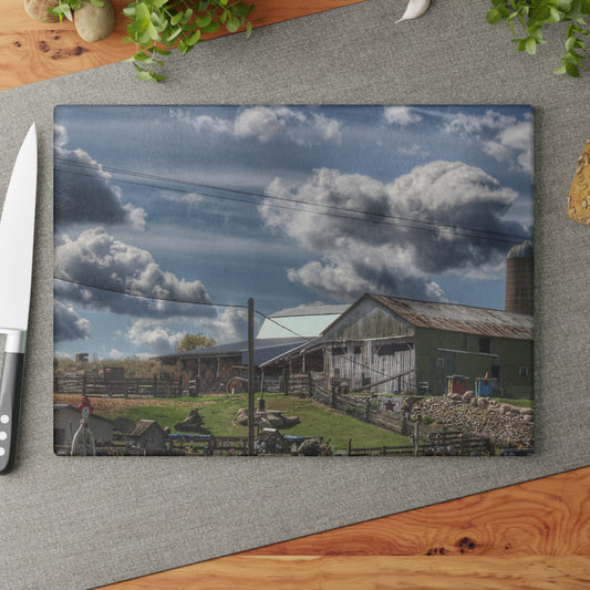 U R There Photography Sutton Road Hay Barn Rustic Farmhouse Tempered-Glass Cutting Board