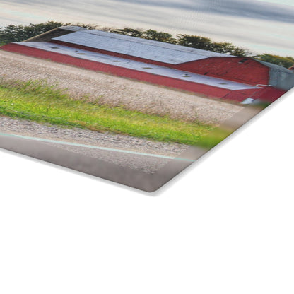 U R There Photography Brown City Red II Rustic Farmhouse Tempered-Glass Cutting Board