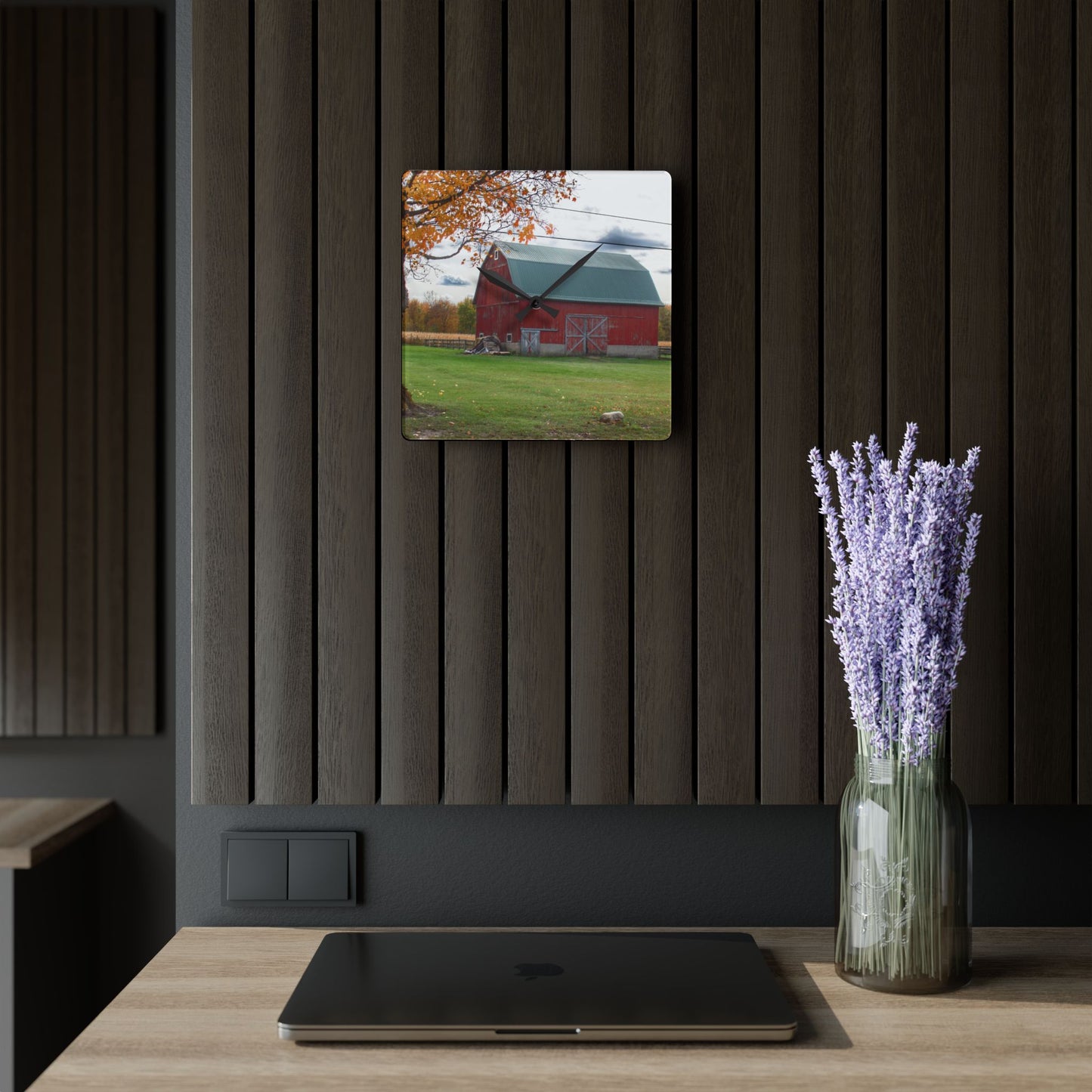 U R There Photography Bowers Roadside Red Rustic Farmhouse Acrylic Analog Wall Clock