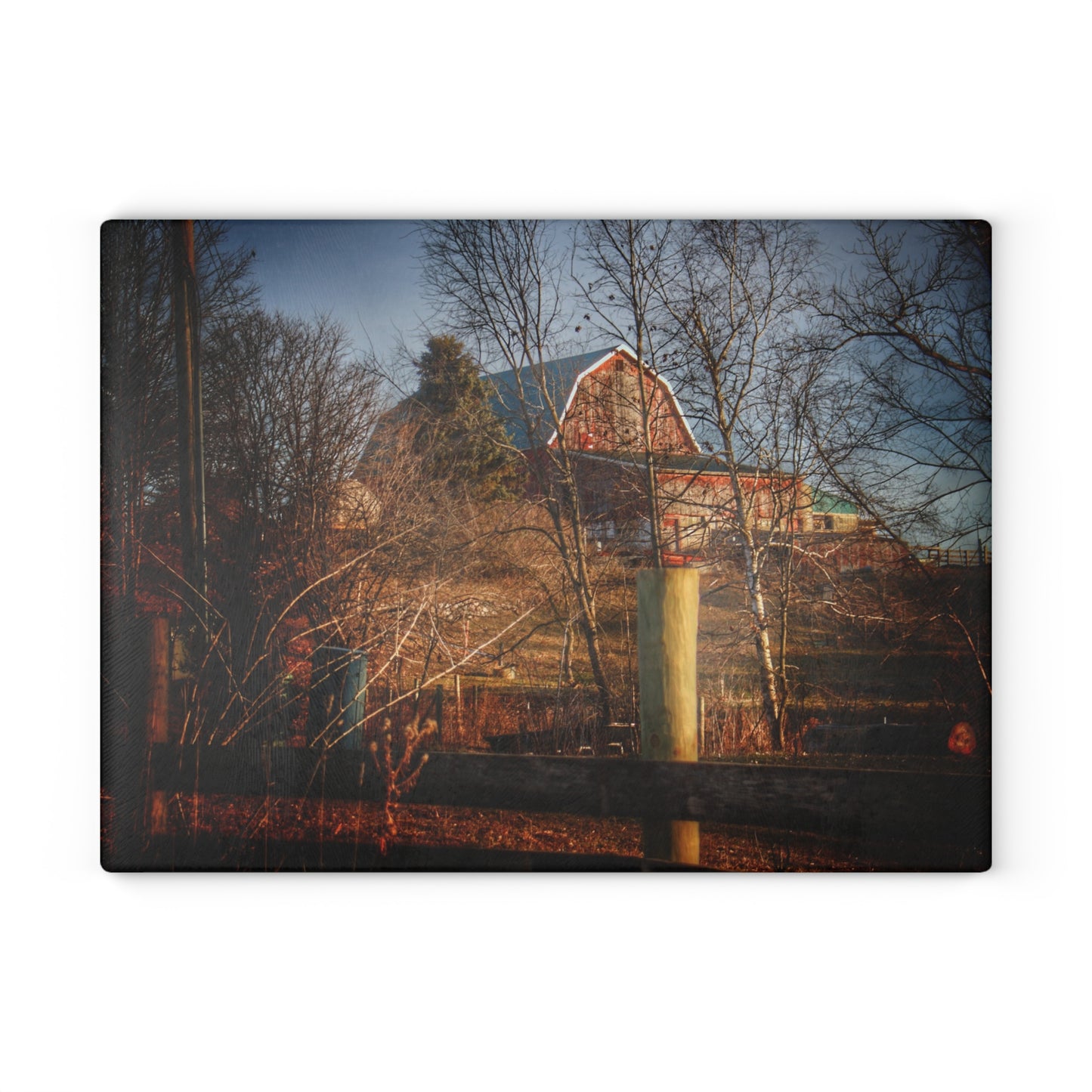 U R There Photography Marathon Road Hillside Red II Rustic Farmhouse Tempered-Glass Cutting Board