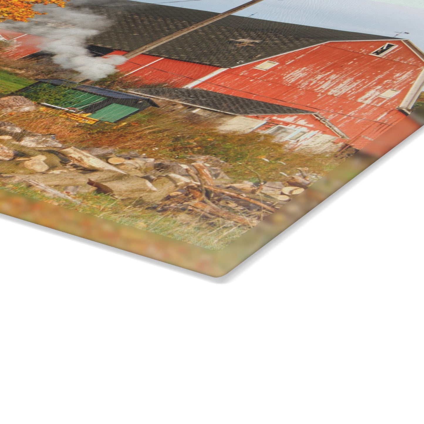 U R There Photography Greenwood Road Red in the Fall Rustic Farmhouse Tempered-Glass Cutting Board
