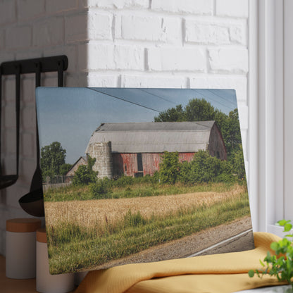 U R There Photography Dodge Road Old Red Rustic Farmhouse Tempered-Glass Cutting Board