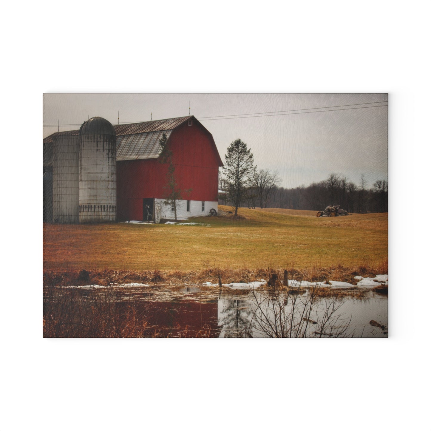 U R There Photography Havenss Road Red Rustic Farmhouse Tempered-Glass Cutting Board