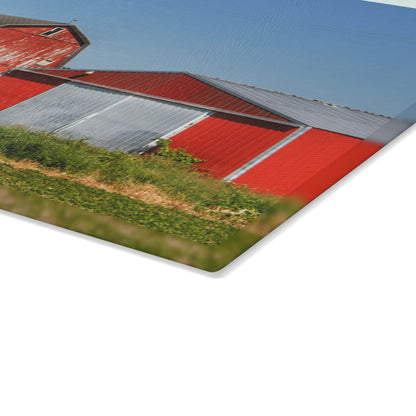 U R There Photography Greenwood Road Red I Rustic Farmhouse Tempered-Glass Cutting Board
