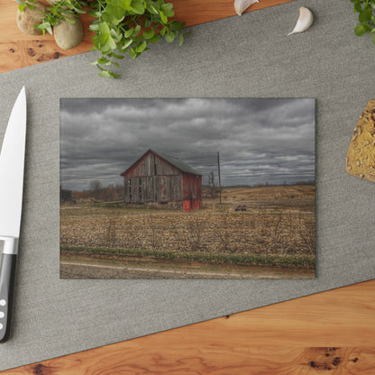 U R There Photography Barnes Road Little Red III Rustic Farmhouse Tempered-Glass Cutting Board