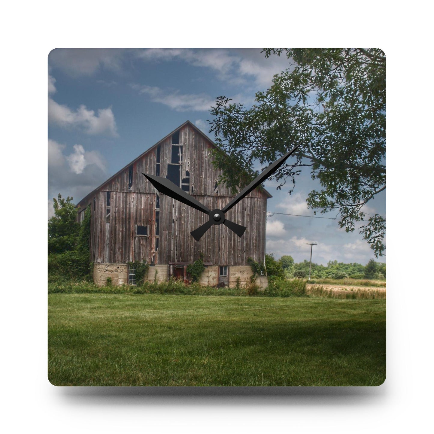 U R There Photography Bohms Road Grey I Rustic Farmhouse Acrylic Analog Wall Clock