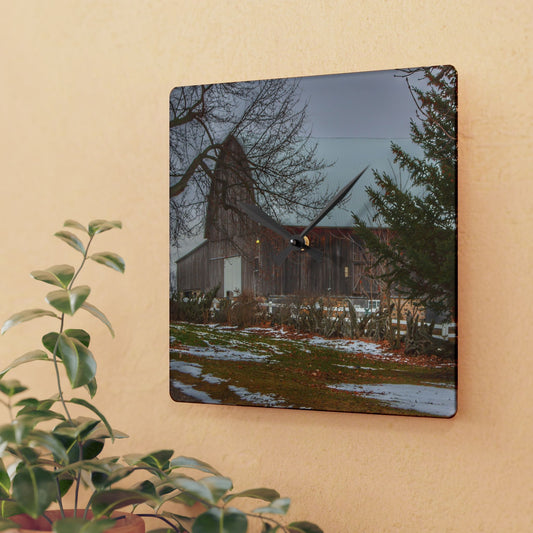 U R There Photography Schott Road Grey II Rustic Farmhouse Acrylic Analog Wall Clock