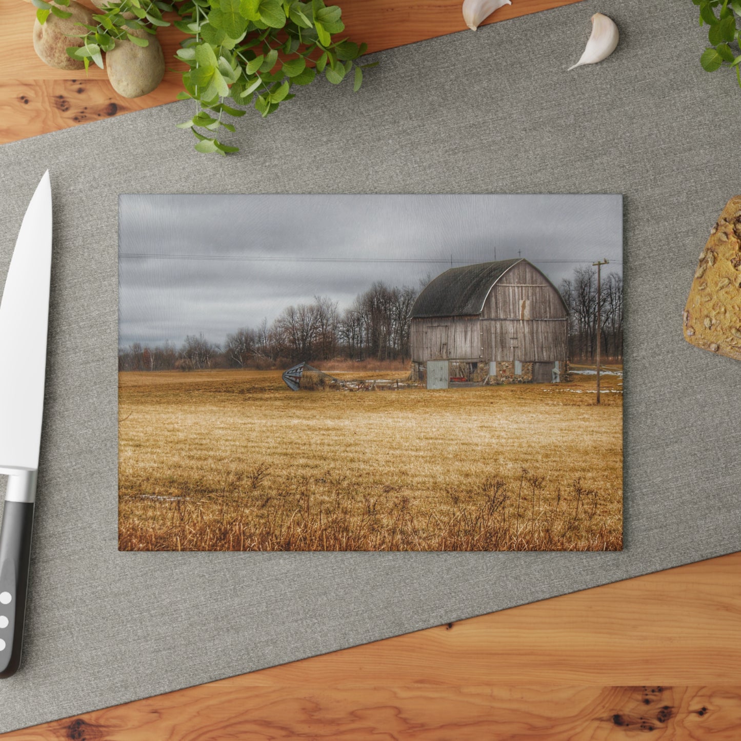 U R There Photography Laur Road Grey Rustic Farmhouse Tempered-Glass Cutting Board
