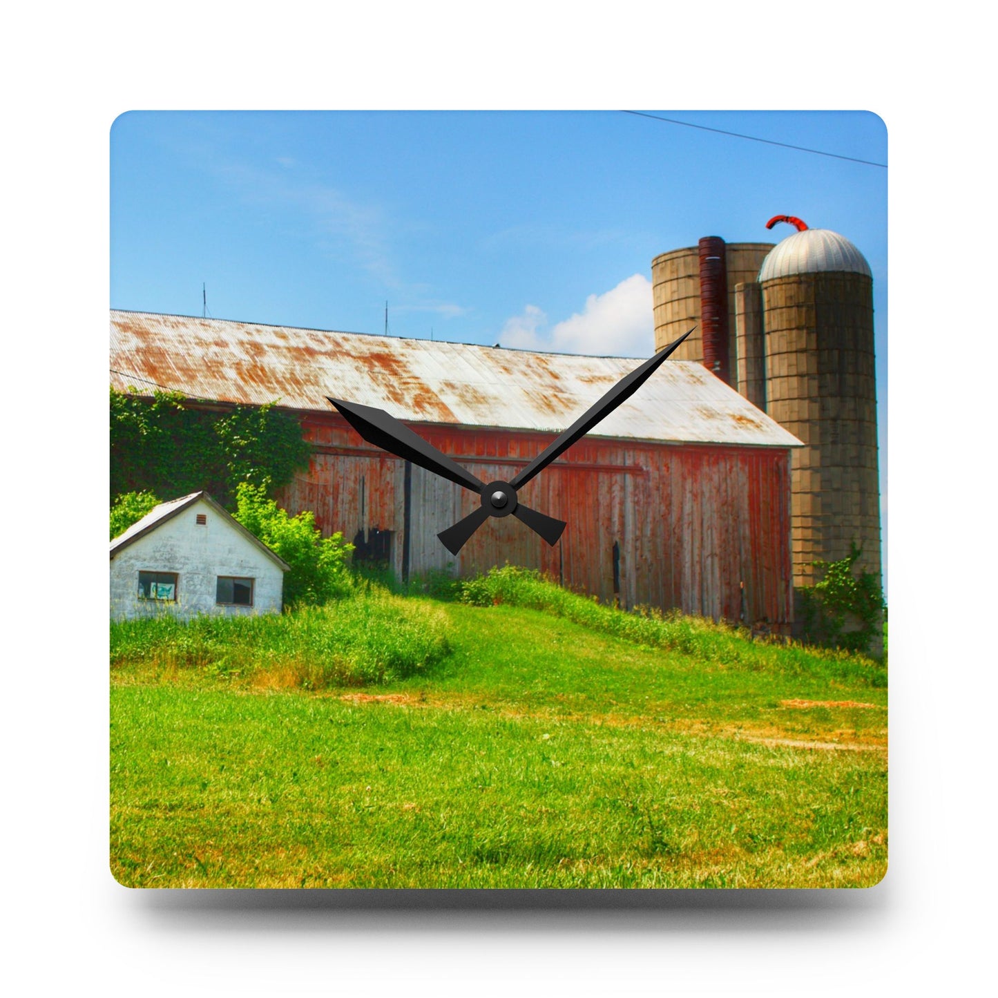U R There Photography Marlette Red I Rustic Farmhouse Acrylic Analog Wall Clock