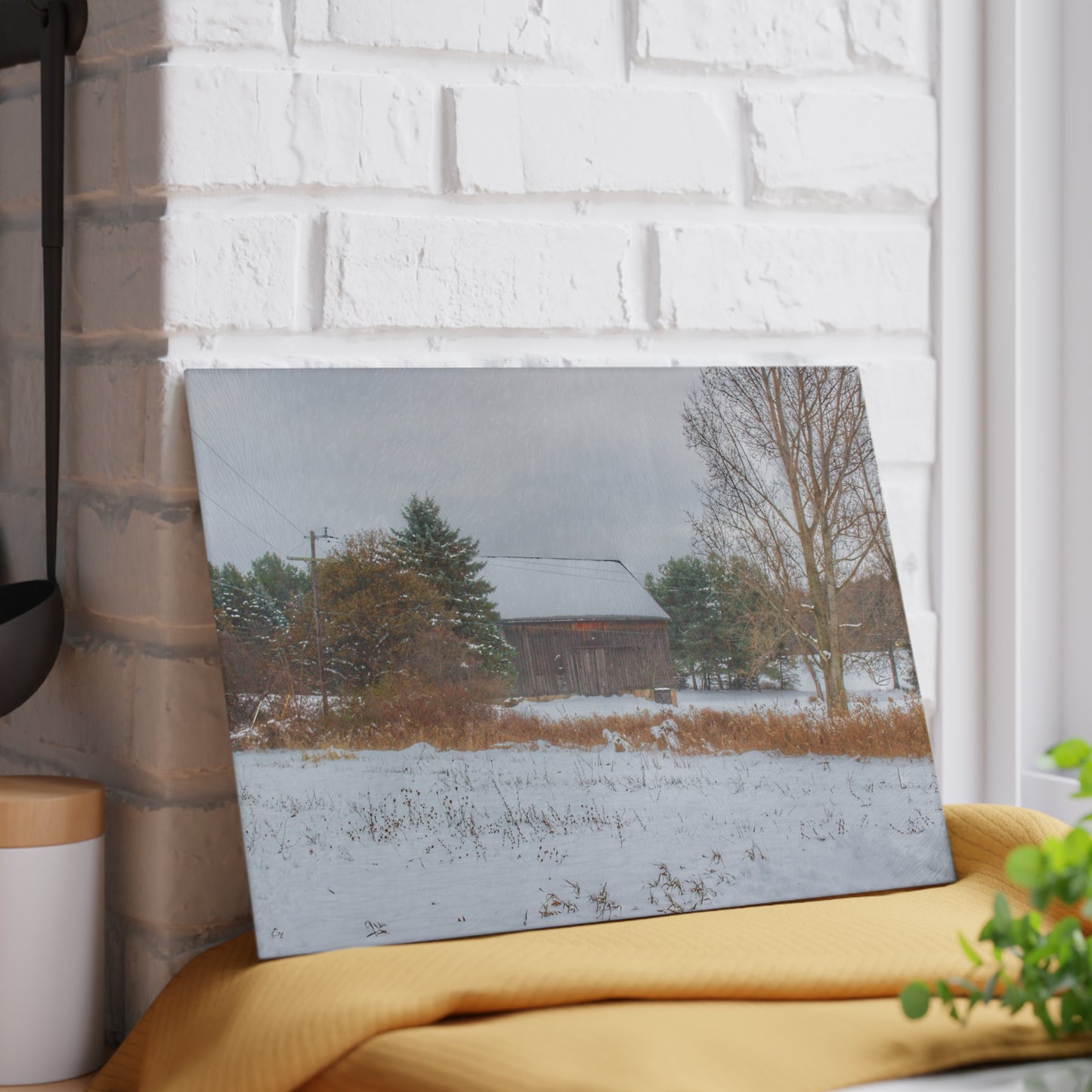 U R There Photography Hosner Road Grey in Winter Rustic Farmhouse Tempered-Glass Cutting Board