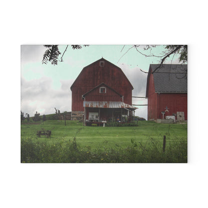 U R There Photography Bishop Road Reds II Rustic Farmhouse Tempered-Glass Cutting Board 8"x 11"