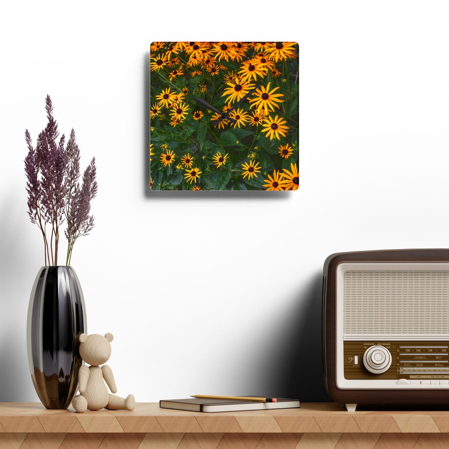 U R There Photography Black-Eyed Susan Rustic Farmhouse Acrylic Analog Wall Clock