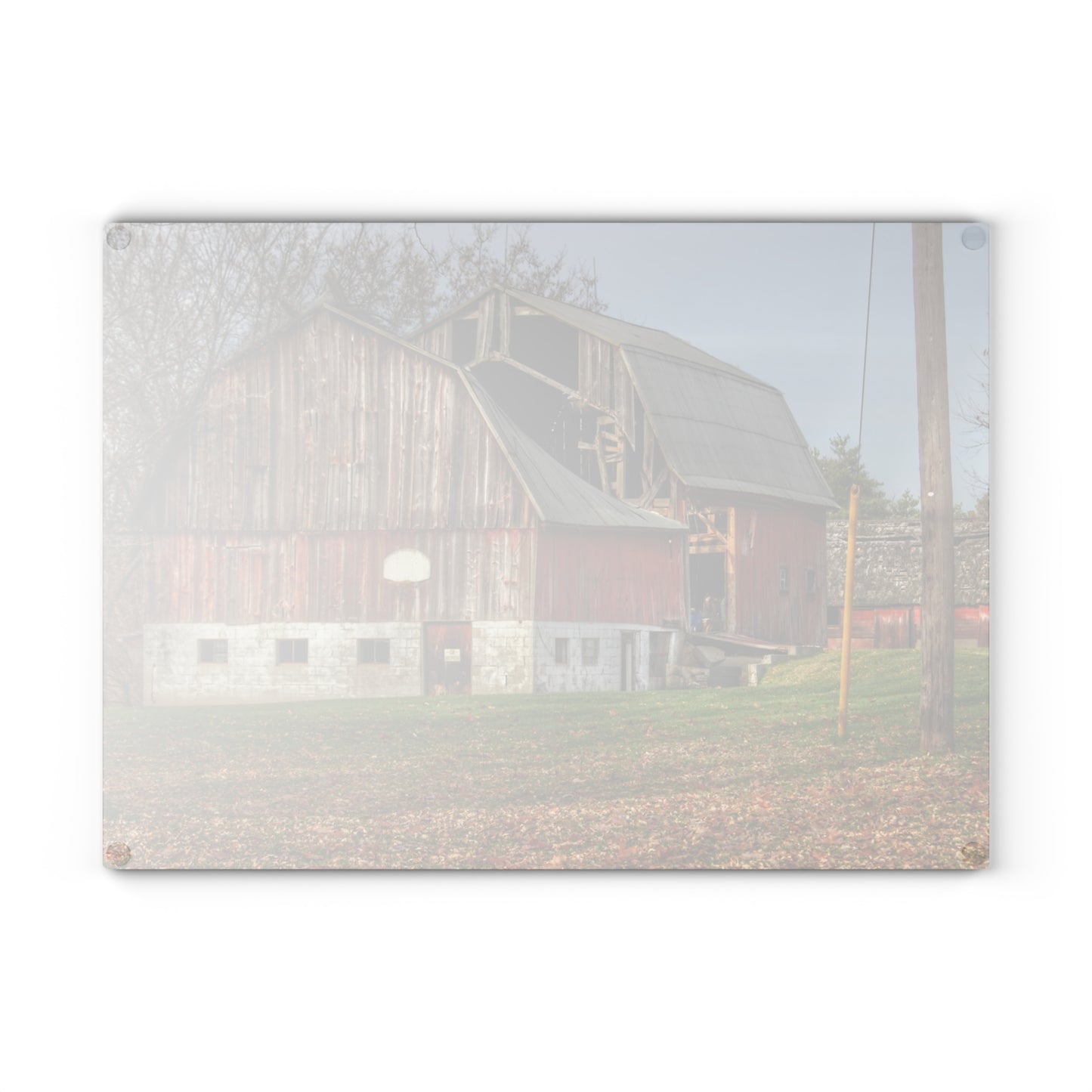 U R There Photography Crawford Road Old Red Rustic Farmhouse Tempered-Glass Cutting Board