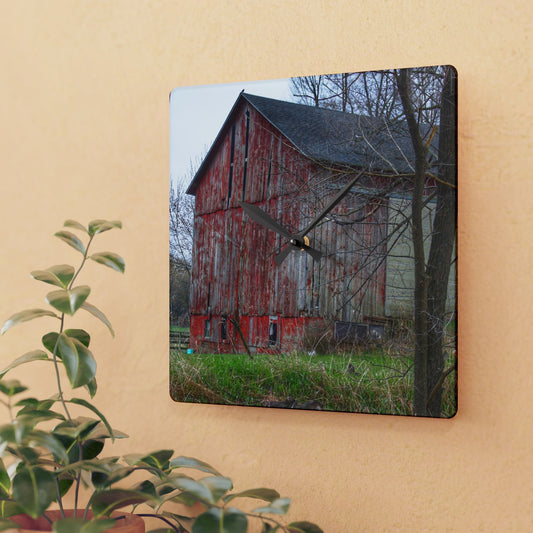 U R There Photography Lake George Red I Rustic Farmhouse Acrylic Analog Wall Clock