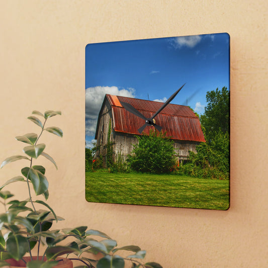 U R There Photography Grey Road Rusted II Rustic Farmhouse Acrylic Analog Wall Clock