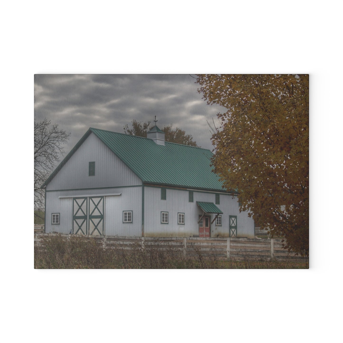 U R There Photography Millville White Rustic Farmhouse Tempered-Glass Cutting Board