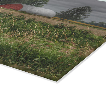 U R There Photography Mayville Road Red Quonset Rustic Farmhouse Tempered-Glass Cutting Board