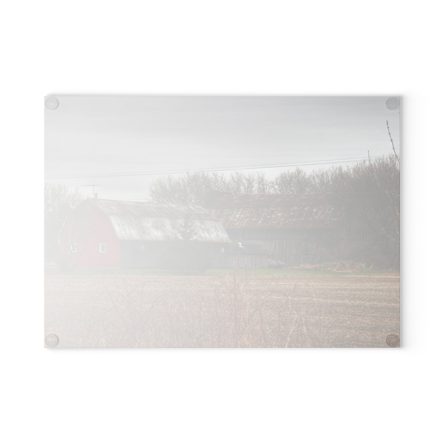 U R There Photography South Summers Road Rusted Grey and Little Red Rustic Farmhouse Tempered-Glass Cutting Board