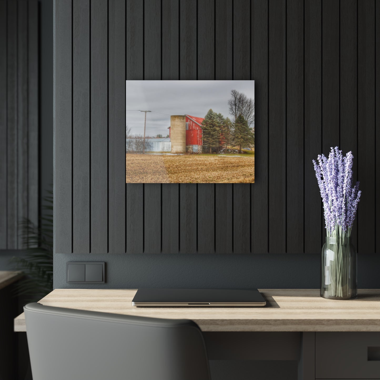 U R There Photography Laur Road Red Among the Pines I Rustic Farmhouse Acrylic Wall Print