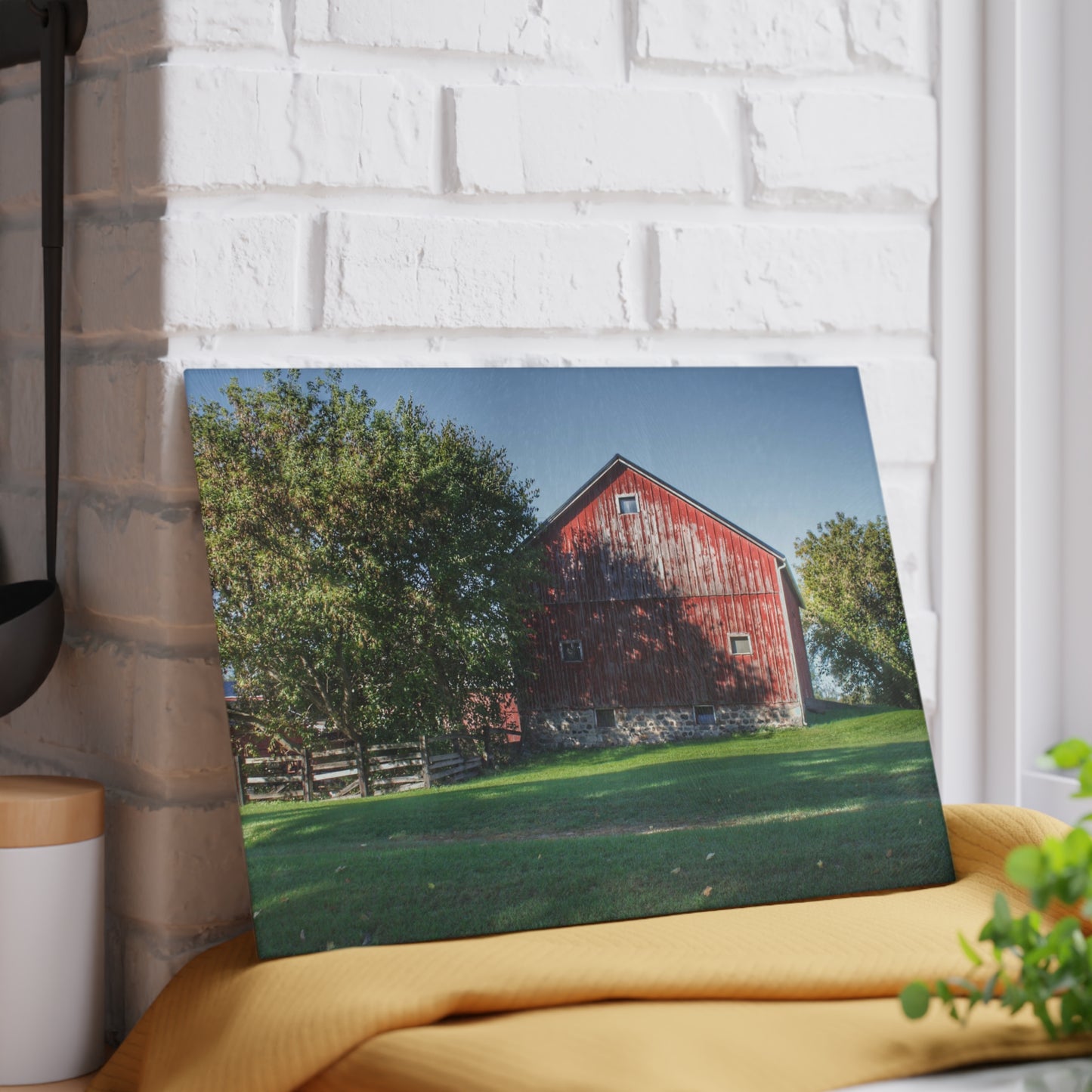 U R There Photography Five Lakes Red III Rustic Farmhouse Tempered-Glass Cutting Board 8"x 11"