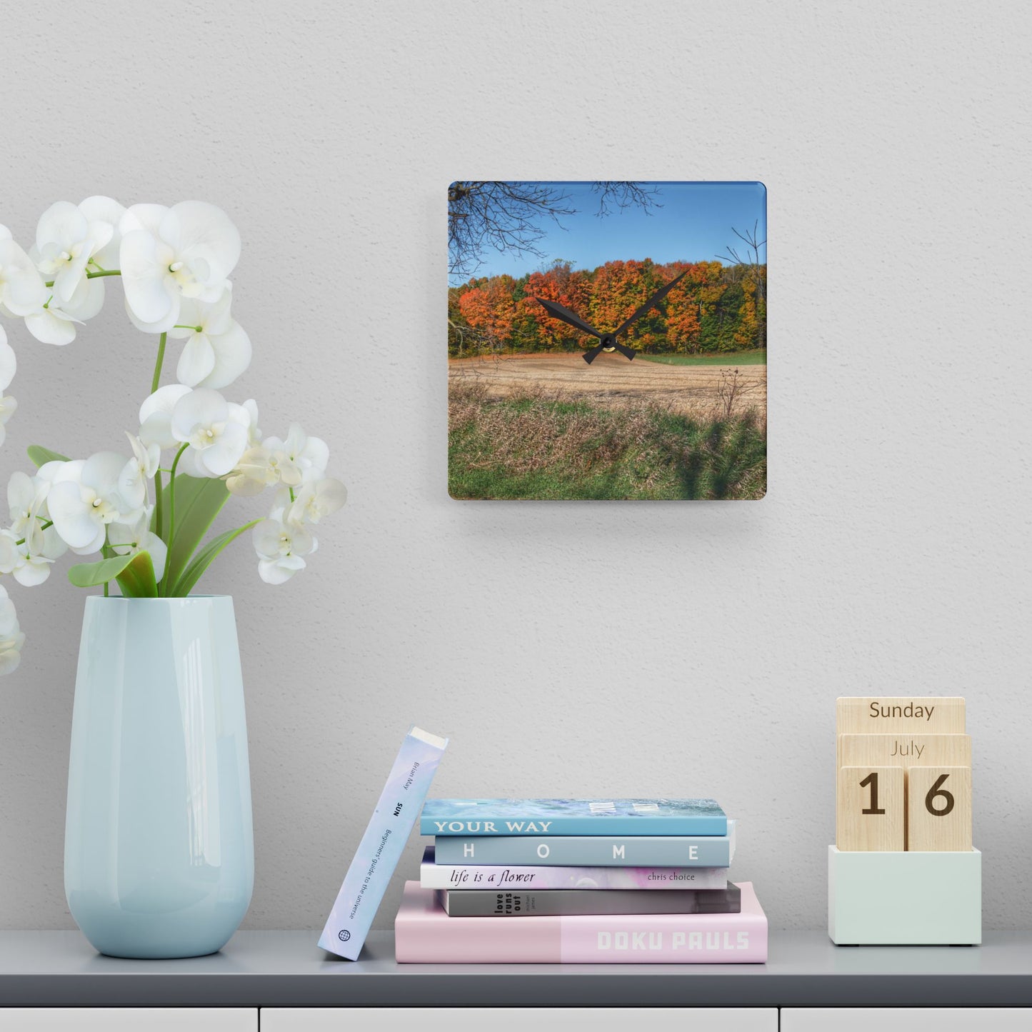 U R There Photography Fall on Piersonville Road Rustic Farmhouse Acrylic Analog Wall Clock
