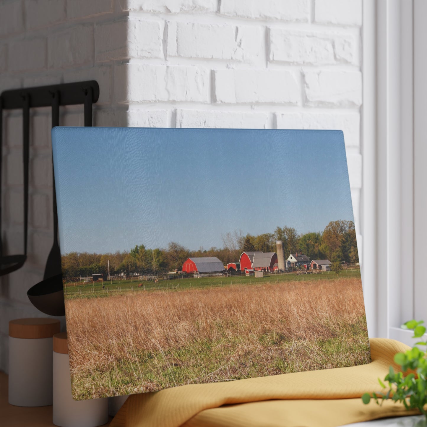 U R There Photography East Millington Road Farm Rustic Farmhouse Tempered-Glass Cutting Board