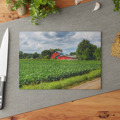 U R There Photography Block Road Reds Rustic Farmhouse Tempered-Glass Cutting Board