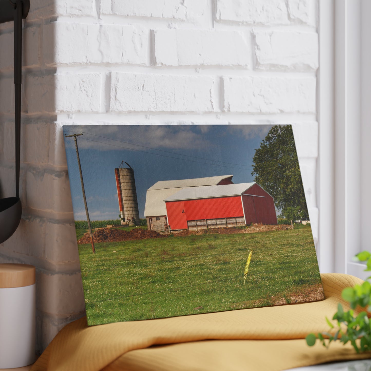 U R There Photography Clifford Farm and Silo Rustic Farmhouse Tempered-Glass Cutting Board