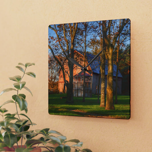 U R There Photography Hunters Creek Hidden Red Rustic Farmhouse Acrylic Analog Wall Clock