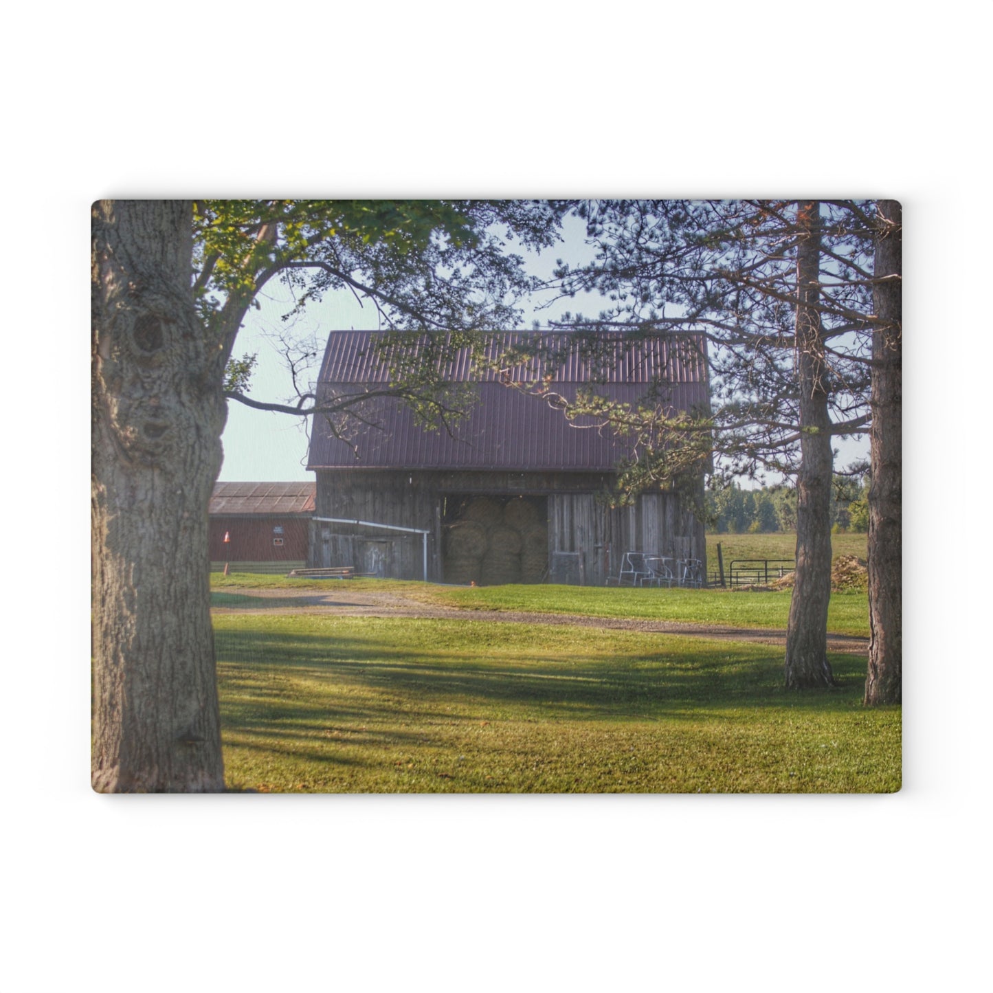 U R There Photography Newark Road Tilted Grey II Rustic Farmhouse Tempered-Glass Cutting Board