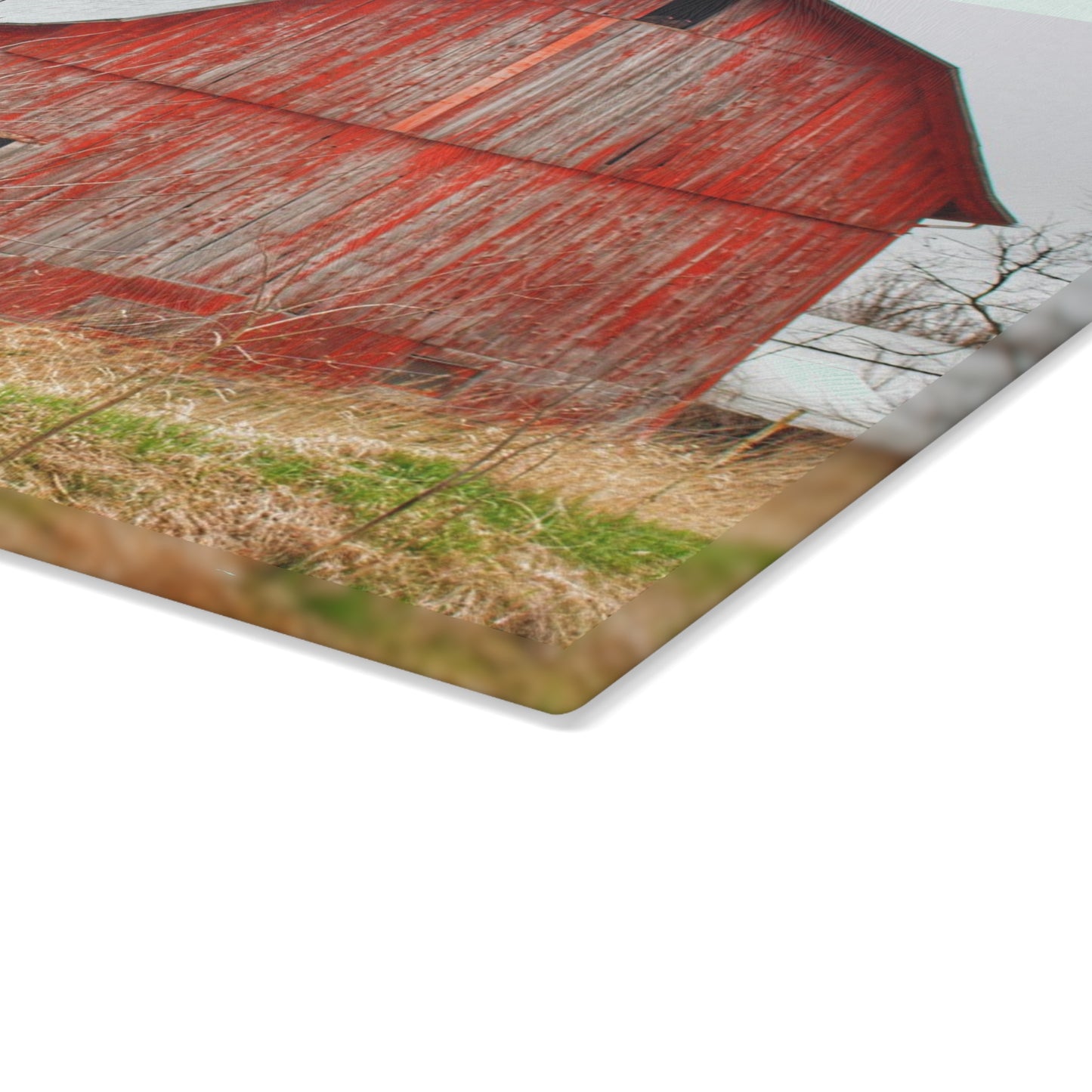 U R There Photography Columbiaville Red 2020 Rustic Farmhouse Tempered-Glass Cutting Board