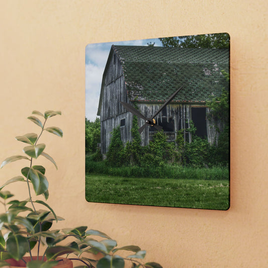 U R There Photography Hunters Creek Forgotten Grey Rustic Farmhouse Acrylic Analog Wall Clock