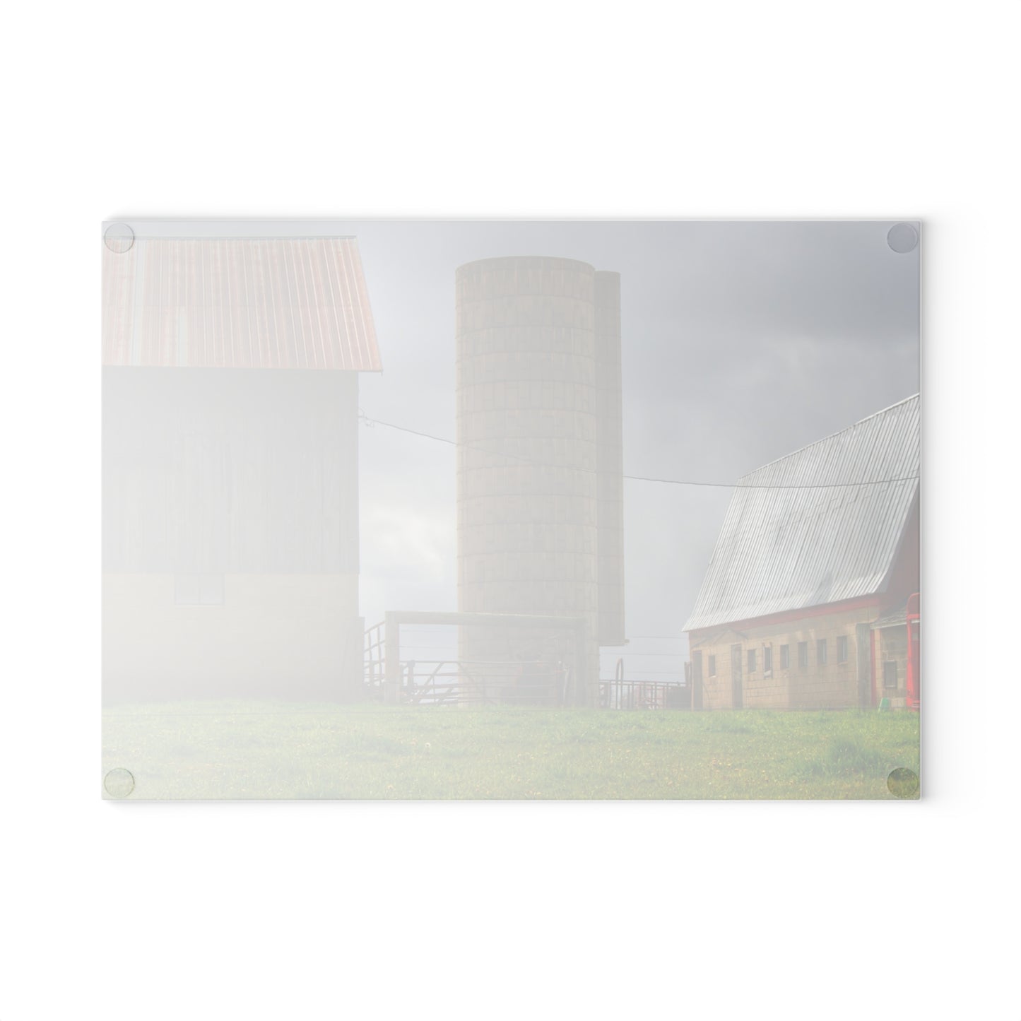 U R There Photography Clothier Road Grey and Silo Rustic Farmhouse Tempered-Glass Cutting Board