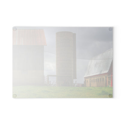 U R There Photography Clothier Road Grey and Silo Rustic Farmhouse Tempered-Glass Cutting Board