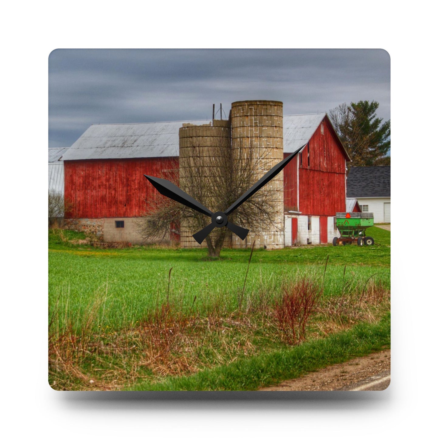 U R There Photography Fostoria Red III Rustic Farmhouse Acrylic Analog Wall Clock
