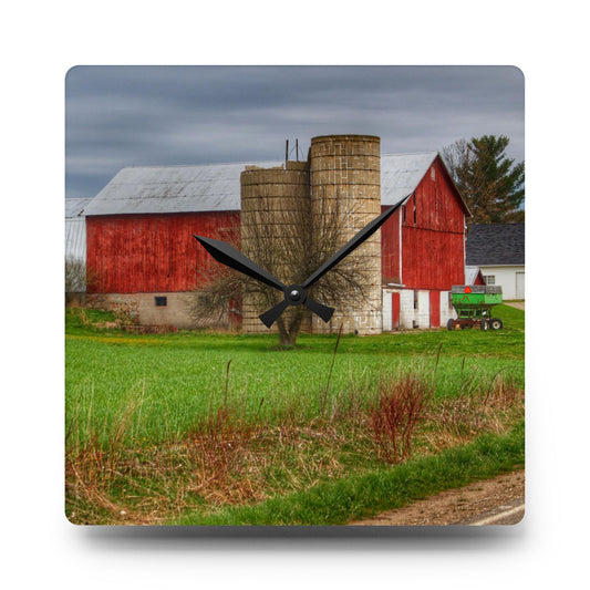 Fostoria Red III Rustic Farmhouse Acrylic Analog Wall Clock 10.75'' × 10.75'' (Square)