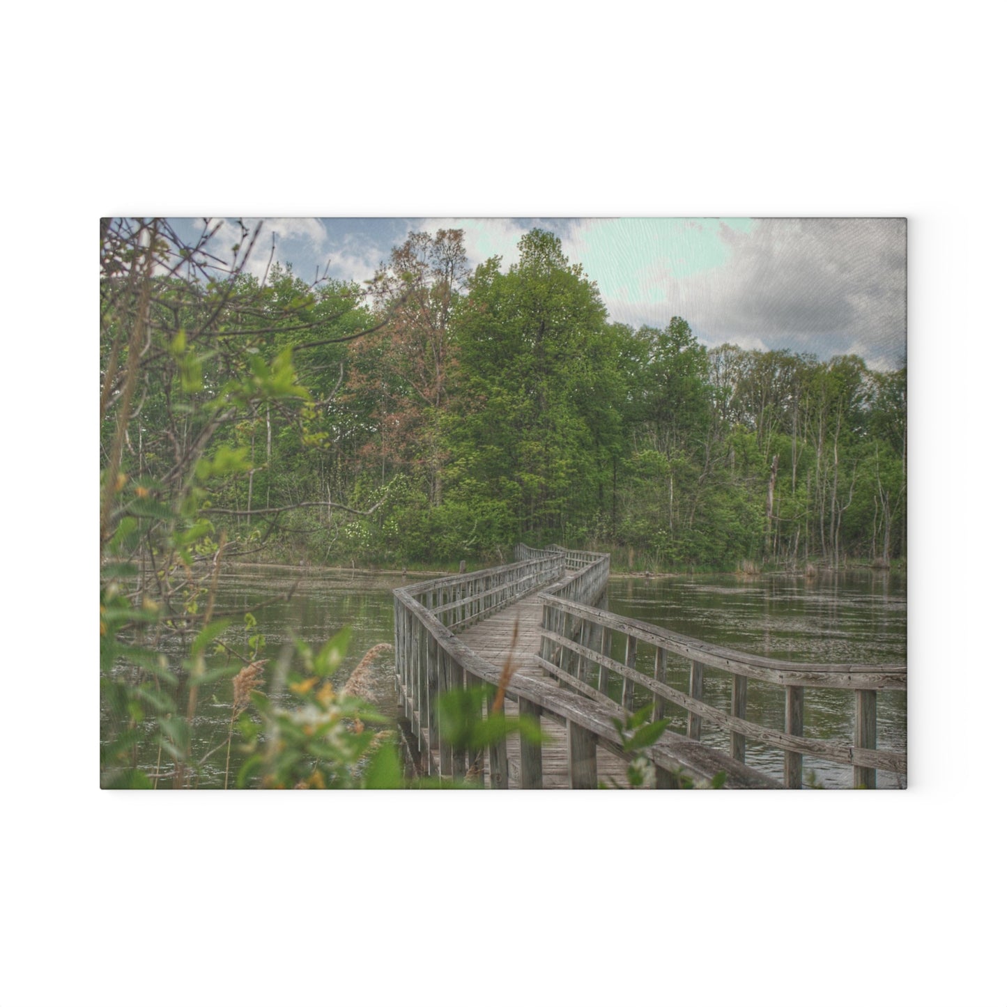 U R There Photography Linear Park Bridge in Lapeer I Rustic Farmhouse Tempered-Glass Cutting Board
