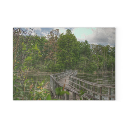 U R There Photography Linear Park Bridge in Lapeer I Rustic Farmhouse Tempered-Glass Cutting Board