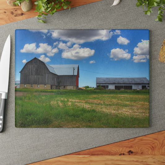 U R There Photography Cass City Elmwood Grey Rustic Farmhouse Tempered-Glass Cutting Board