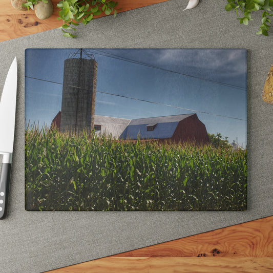 U R There Photography Above the Corn on Tuscola Road Rustic Farmhouse Tempered-Glass Cutting Board