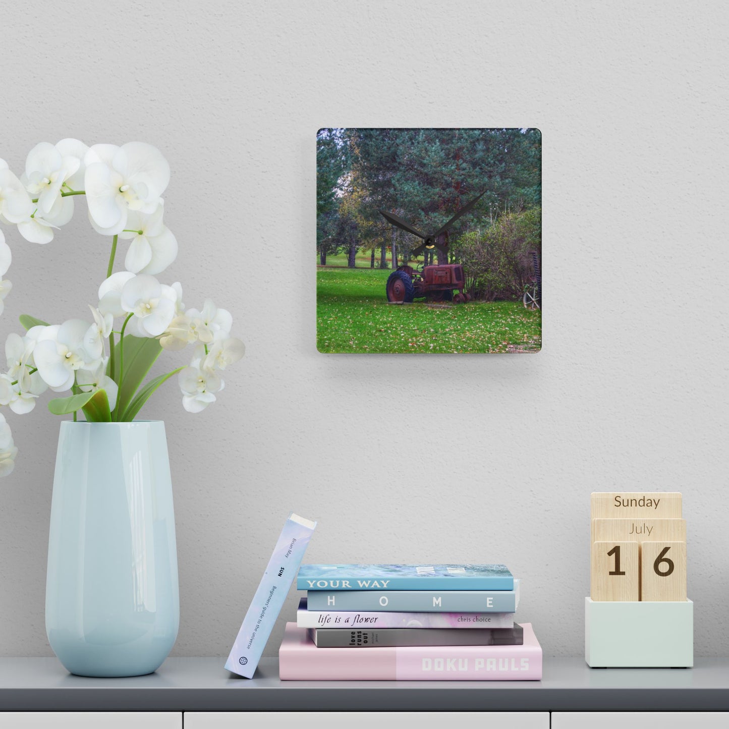 U R There Photography Casey Road Yard Art II Rustic Farmhouse Acrylic Analog Wall Clock