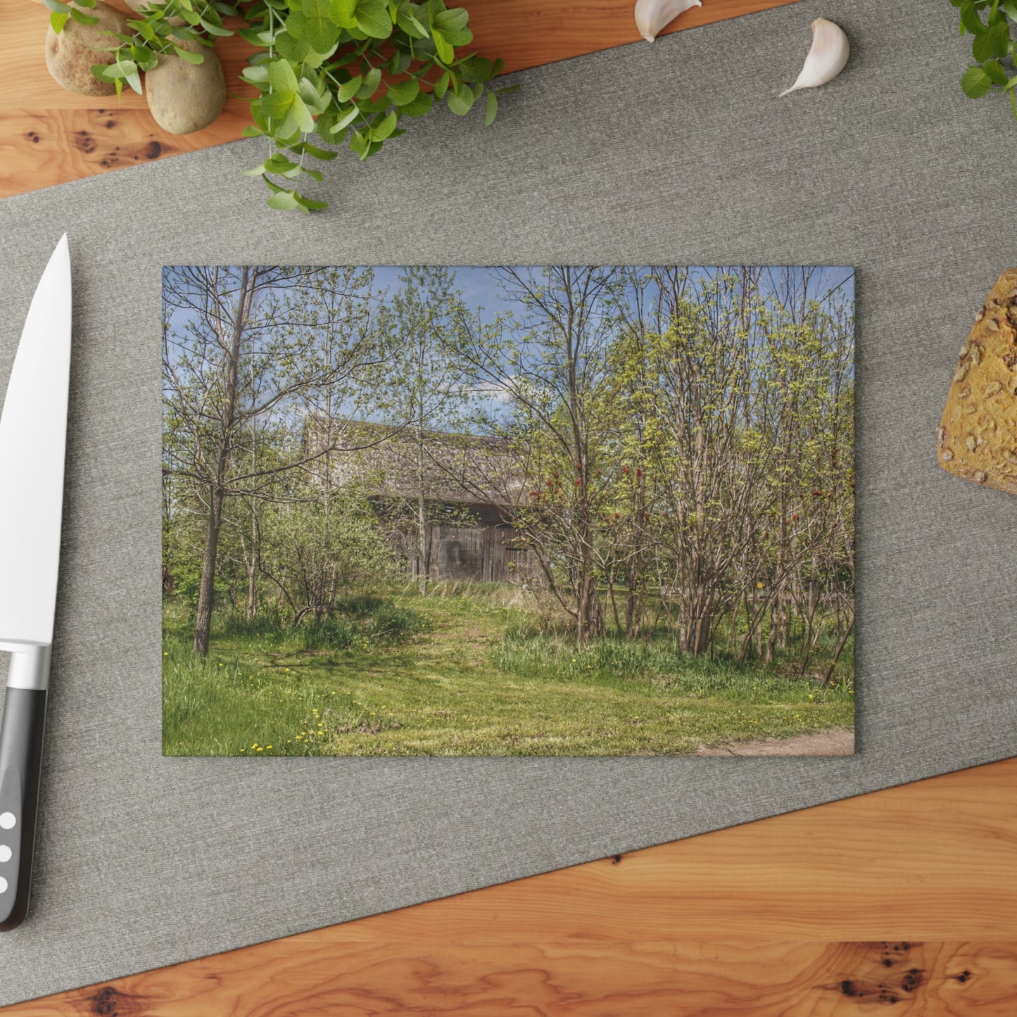 U R There Photography Bishop Road Grey I Rustic Farmhouse Tempered-Glass Cutting Board