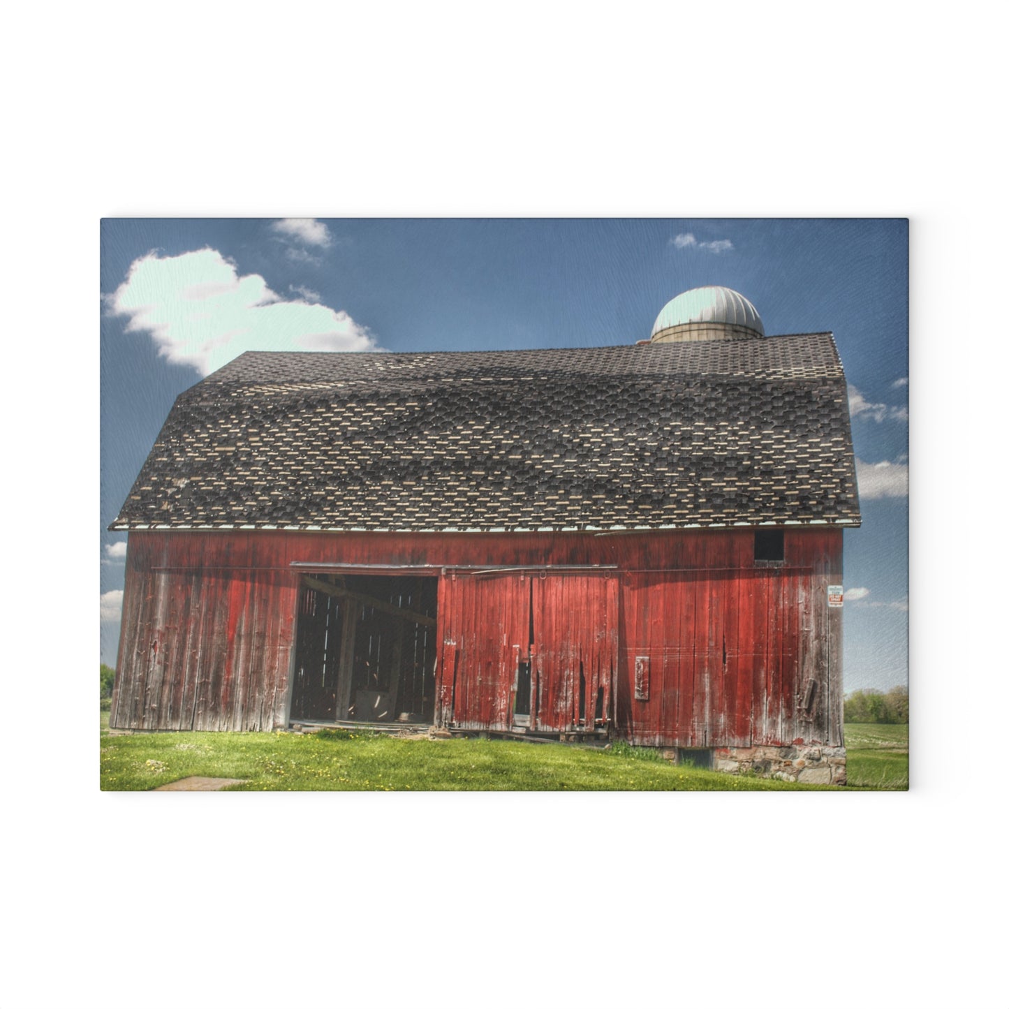 U R There Photography Hollenbeck Road Red III Rustic Farmhouse Tempered-Glass Cutting Board