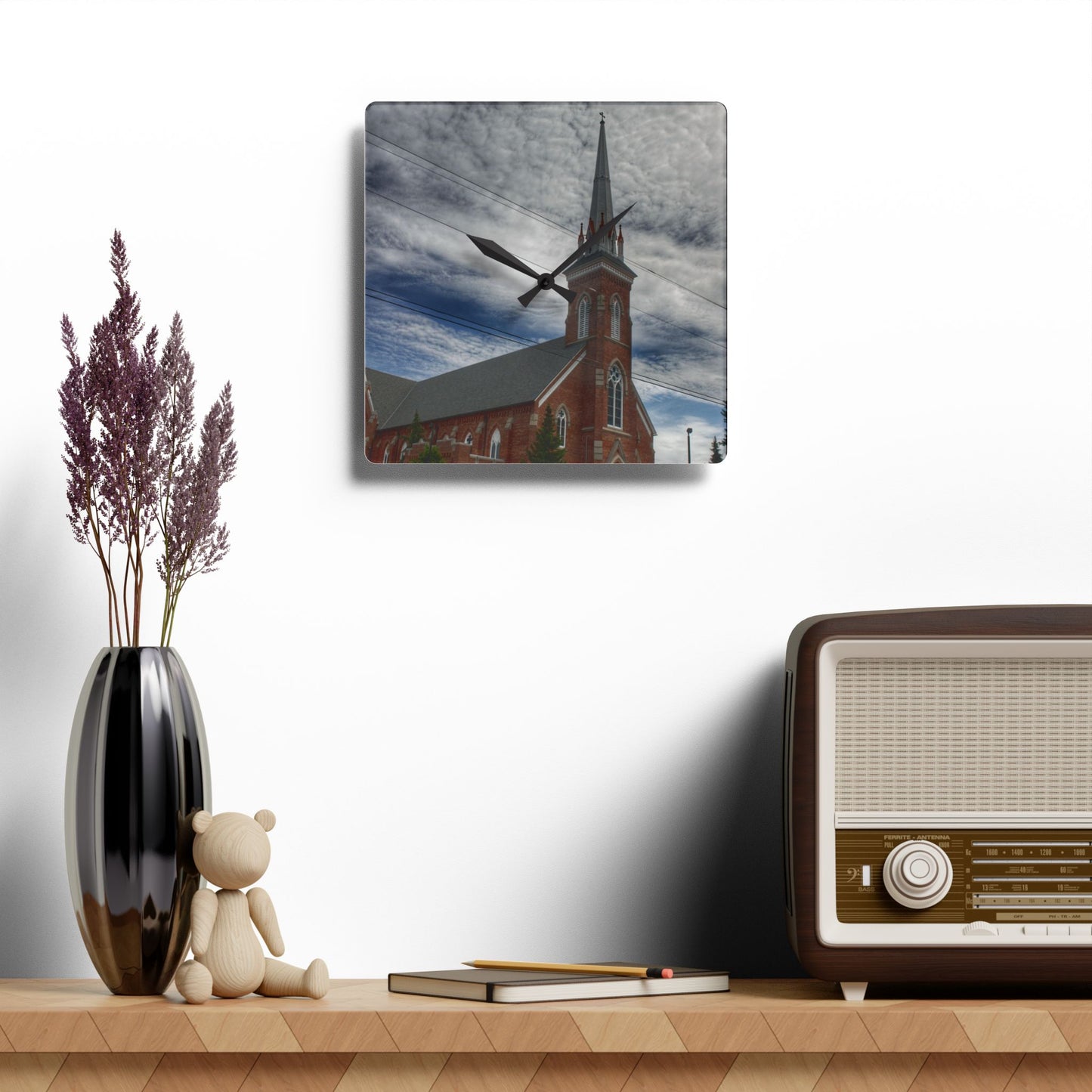 U R There Photography Frankenmuth Catholic Church Rustic Farmhouse Acrylic Analog Wall Clock