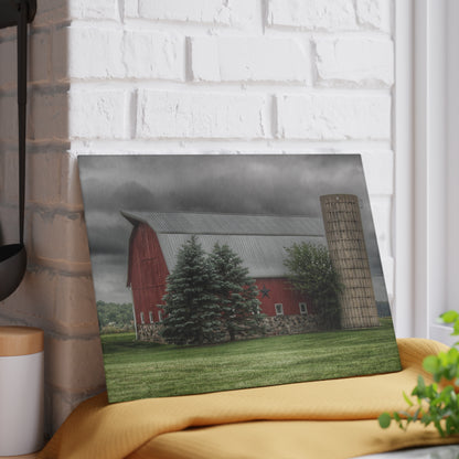 U R There Photography Clifford Road Red and Silo I Rustic Farmhouse Tempered-Glass Cutting Board