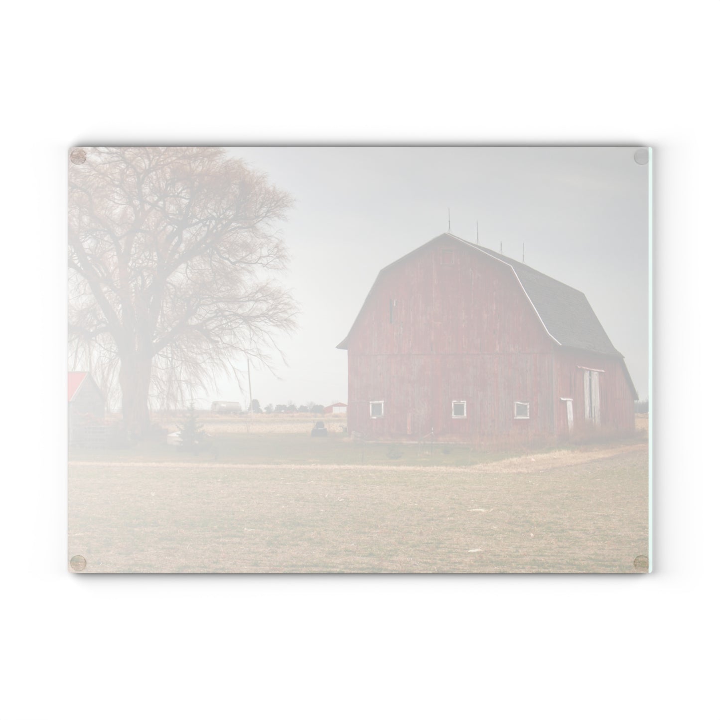 U R There Photography Loomis Road Red Rustic Farmhouse Tempered-Glass Cutting Board